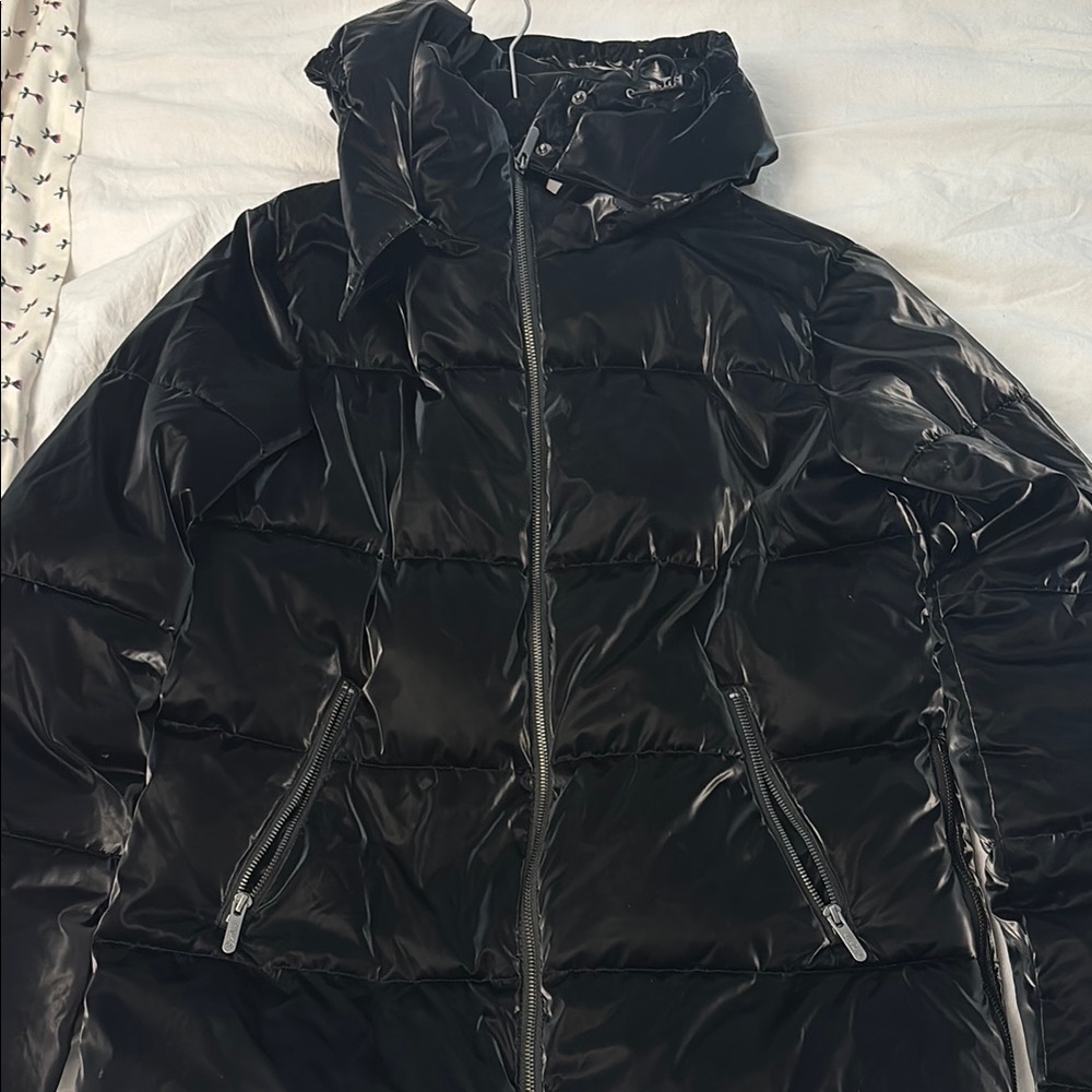 Zella Black Quilted Puffer Jacket with High Collar